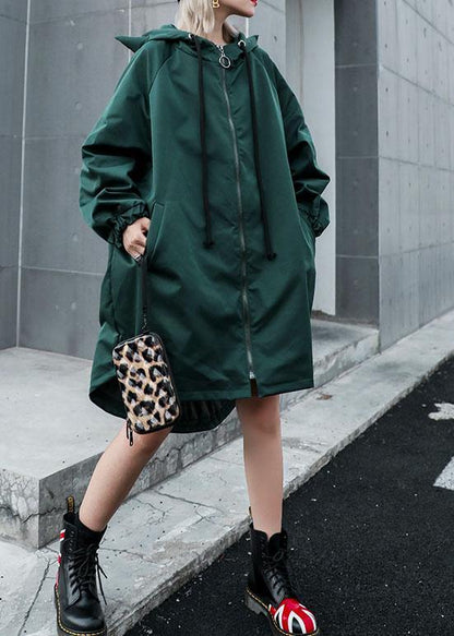 Hooded Fine Clothes Green Loose Coats Fall