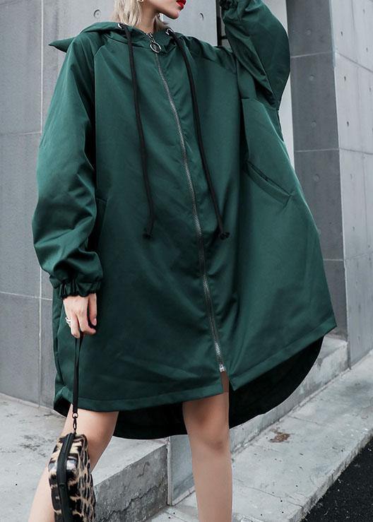 Hooded Fine Clothes Green Loose Coats Fall