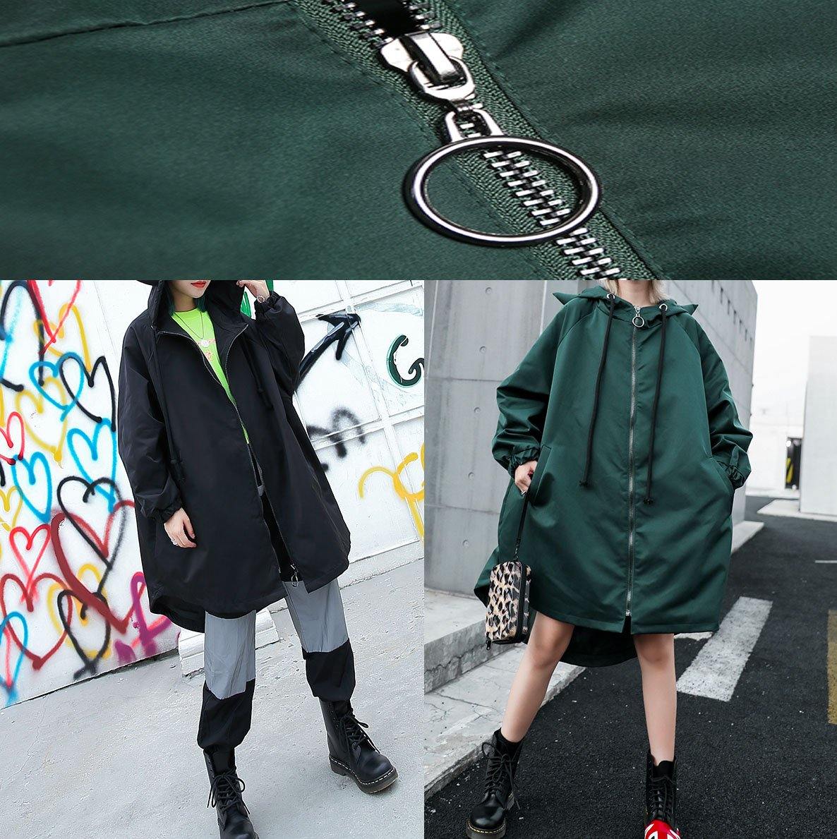 Hooded Fine Clothes Green Loose Coats Fall