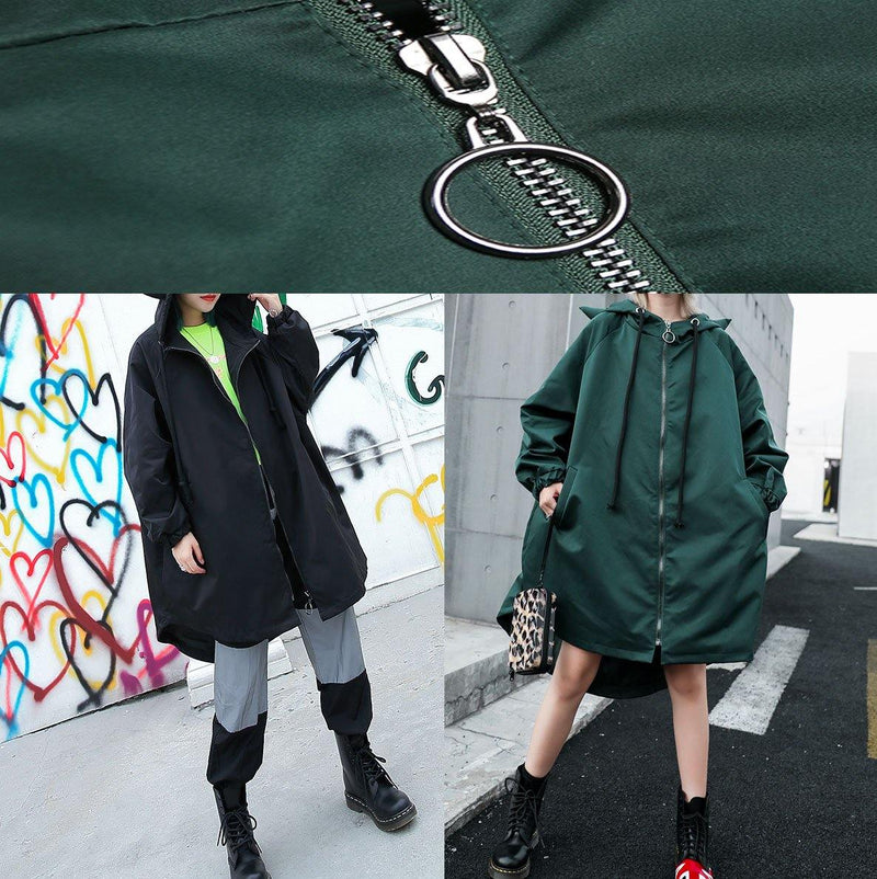 Hooded Fine Clothes Green Loose Coats Fall
