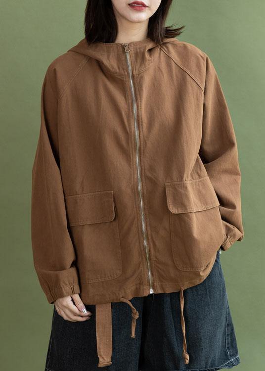 Hooded Long Coats Chocolate Drawstring Cotton Short Jackets Fall