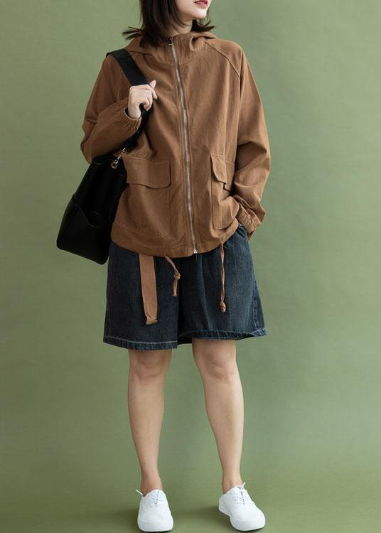 Hooded Long Coats Chocolate Drawstring Cotton Short Jackets Fall