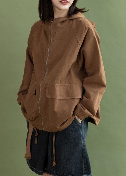 Hooded Long Coats Chocolate Drawstring Cotton Short Jackets Fall