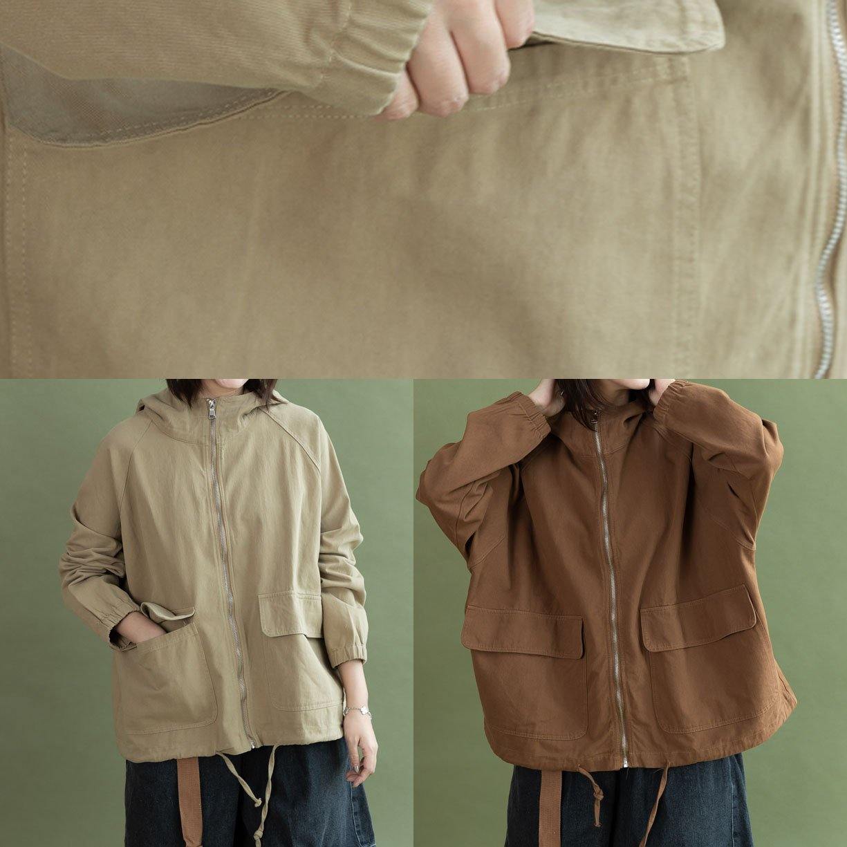 Hooded Long Coats Chocolate Drawstring Cotton Short Jackets Fall