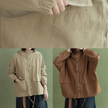 Hooded Long Coats Chocolate Drawstring Cotton Short Jackets Fall