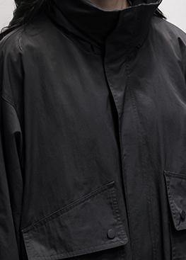 Hooded Ruffles Pockets Trench Coat Black Oversized Outwear
