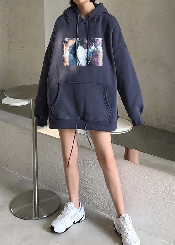 Hooded Cotton Thick Pullover Tutorials Blue Blouses