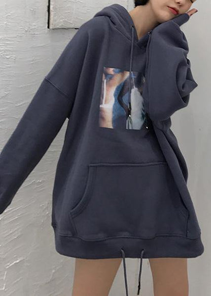 Women hooded cotton thick pullover Tutorials blue blouses