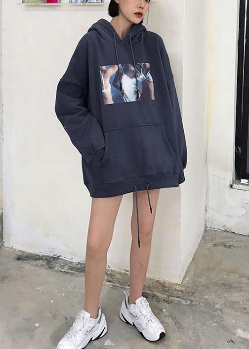 Women hooded cotton thick pullover Tutorials blue blouses
