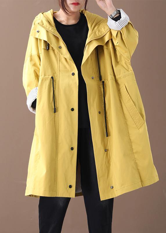 Hooded Drawstring Pockets Fine Clothes for Yellow Loose Jackets