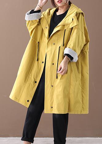 Hooded Drawstring Pockets Fine Clothes for Yellow Loose Jackets
