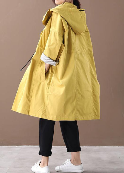 Hooded Drawstring Pockets Fine Clothes for Yellow Loose Jackets