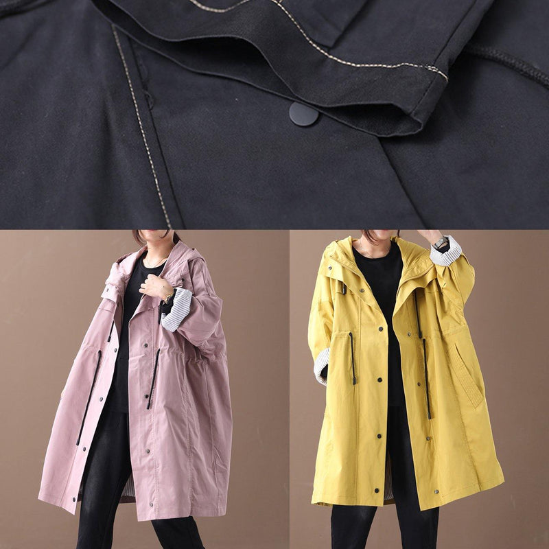 Hooded Drawstring Pockets Fine Clothes for Yellow Loose Jackets