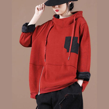 Women hooded patchwork clothes For Women Work Outfits red thick shirt