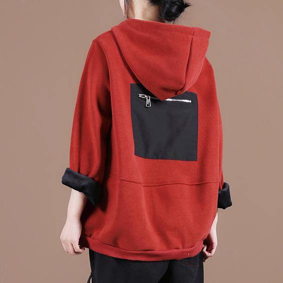 Women hooded patchwork clothes For Women Work Outfits red thick shirt