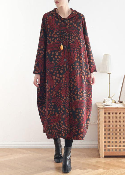 Hooded Patchwork Fine Coat for Woman Blue Print Tunic Coats Fall