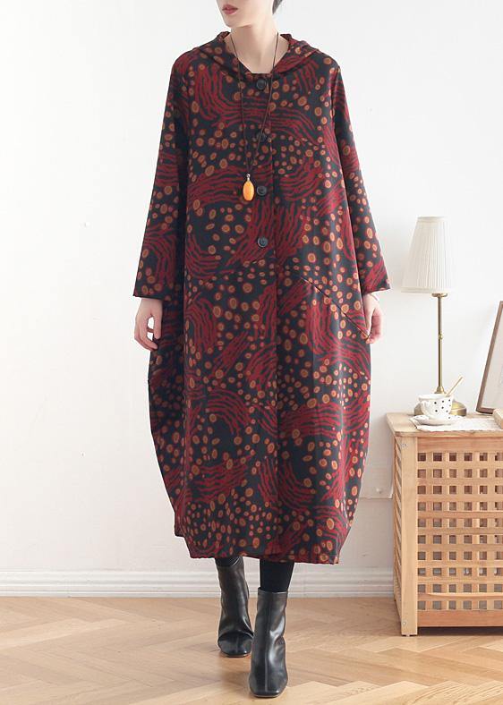 Hooded Patchwork Fine Coat for Woman Blue Print Tunic Coats Fall