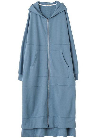 Hooded Side Open Coats Blue Daily Coats