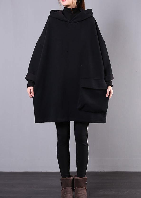 Hooded Thick Cotton Clothes for Sewing Black Tops