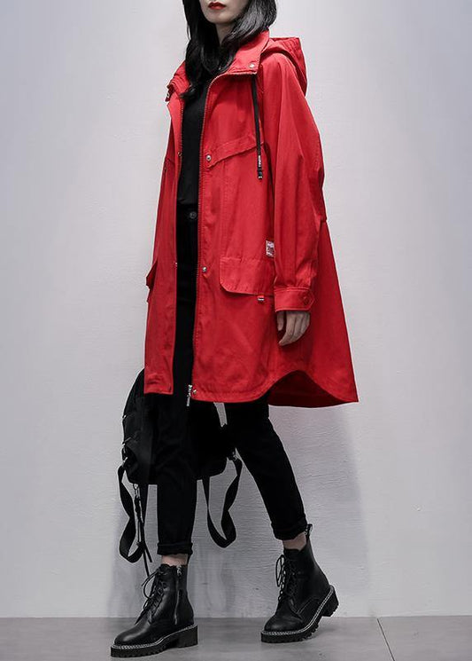 Hooded Zippered Crane Coats Red Letter Midi Outwear
