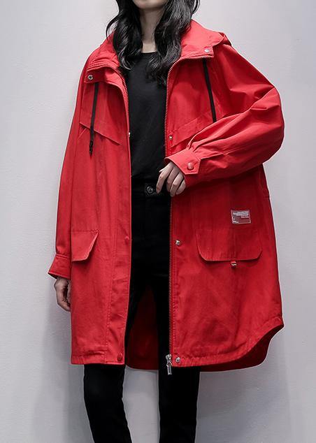 Hooded Zippered Crane Coats Red Letter Midi Outwear