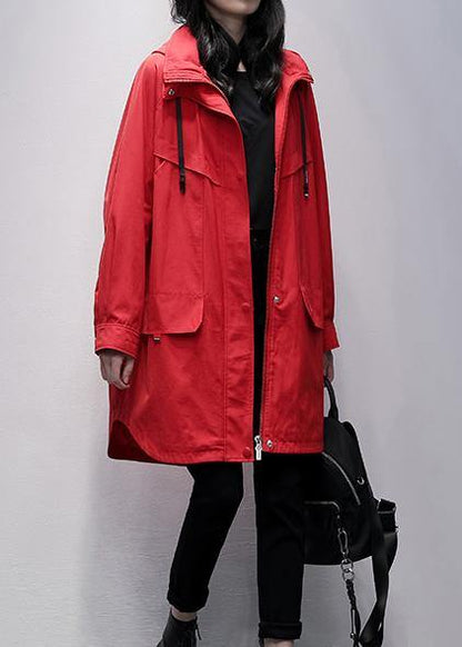 Hooded Zippered Crane Coats Red Letter Midi Outwear