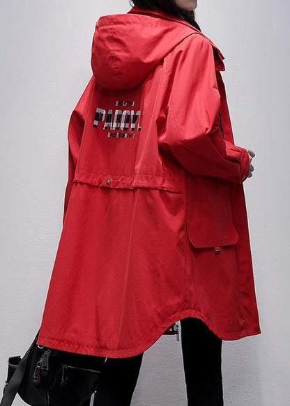 Hooded Zippered Crane Coats Red Letter Midi Outwear