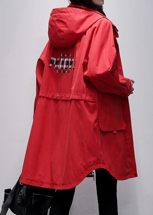 Hooded Zippered Crane Coats Red Letter Midi Outwear