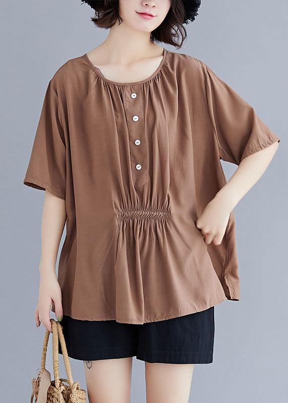 Khaki Cotton Clothes O Neck Half Sleeve Box Summer Top
