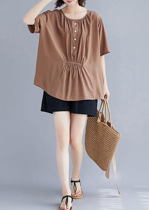 Khaki Cotton Clothes O Neck Half Sleeve Box Summer Top