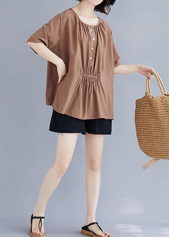 Khaki Cotton Clothes O Neck Half Sleeve Box Summer Top