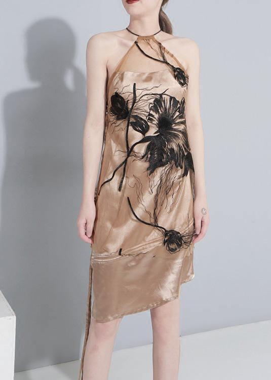 Khaki Tulle Clothes Embroidery Art Summer Dresses