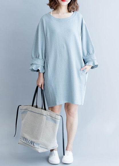 Lantern Sleeve Cotton Dress Inspiration Light Blue Dress Fall