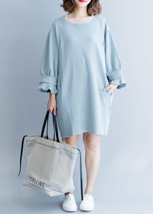 Lantern Sleeve Cotton Dress Inspiration Light Blue Dress Fall
