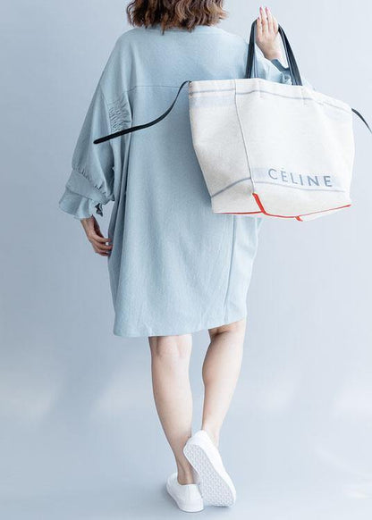 Lantern Sleeve Cotton Dress Inspiration Light Blue Dress Fall