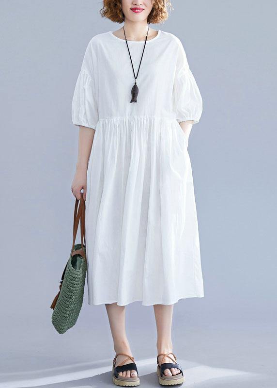 Lantern Sleeve Cotton Tunics Sewing White Cotton Dress Summer