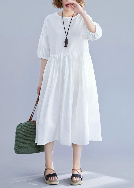 Lantern Sleeve Cotton Tunics Sewing White Cotton Dress Summer
