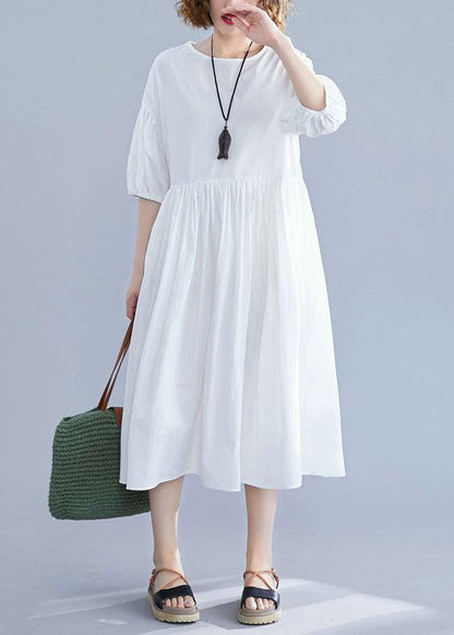 Lantern Sleeve Cotton Tunics Sewing White Cotton Dress Summer