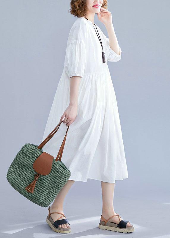 Lantern Sleeve Cotton Tunics Sewing White Cotton Dress Summer