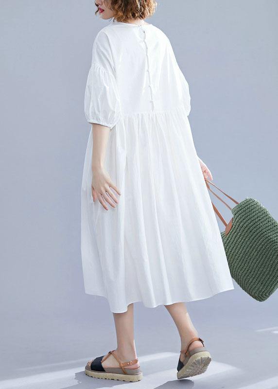 Lantern Sleeve Cotton Tunics Sewing White Cotton Dress Summer