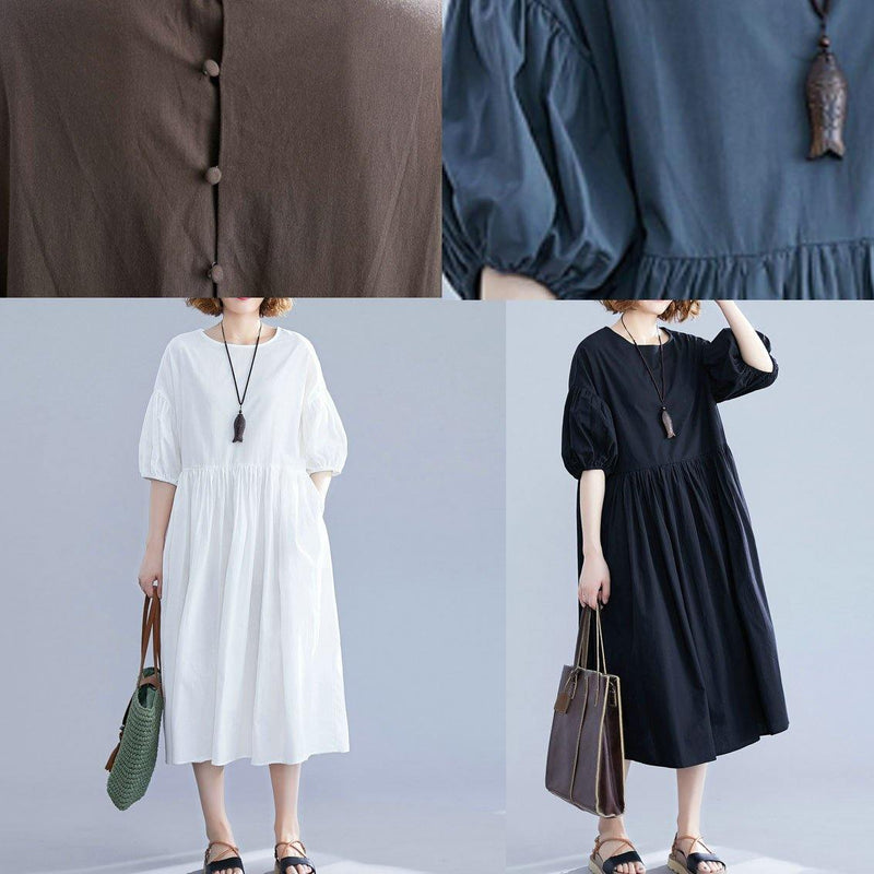 Lantern Sleeve Cotton Tunics Sewing White Cotton Dress Summer