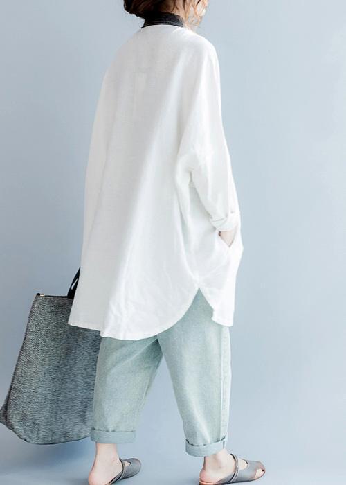 Lapel Batwing Sleeve Cotton Box Top Shape White Oversized Blouses Summer