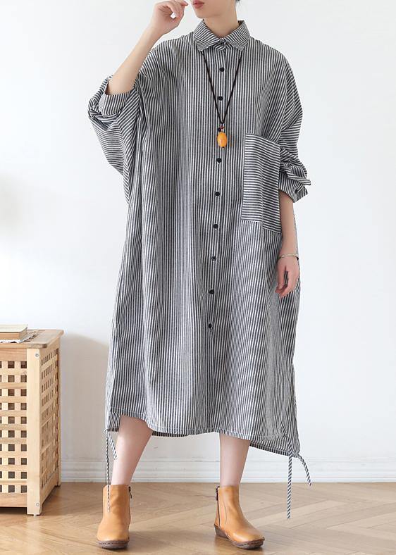 Lapel Batwing Sleeve Fall Tunic Pattern Ideas Black Striped Dresses