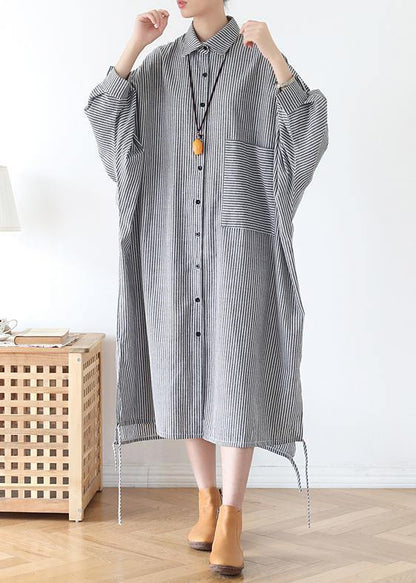 Lapel Batwing Sleeve Fall Tunic Pattern Ideas Black Striped Dresses