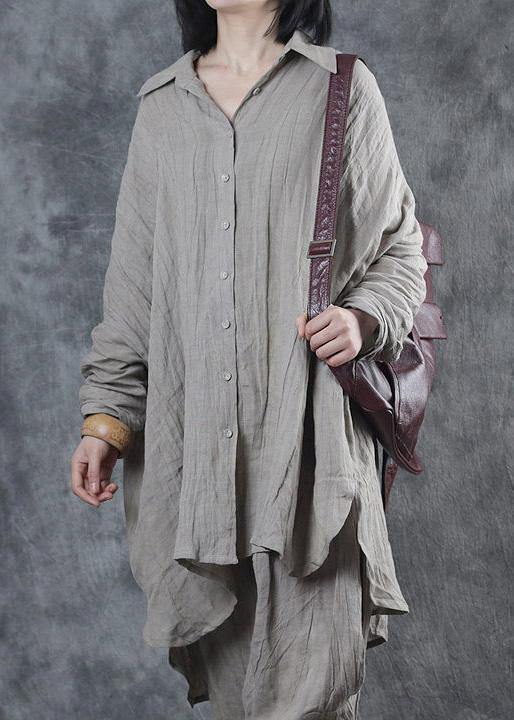 Lapel Batwing Sleeve Linen Shirts Design Nude Top