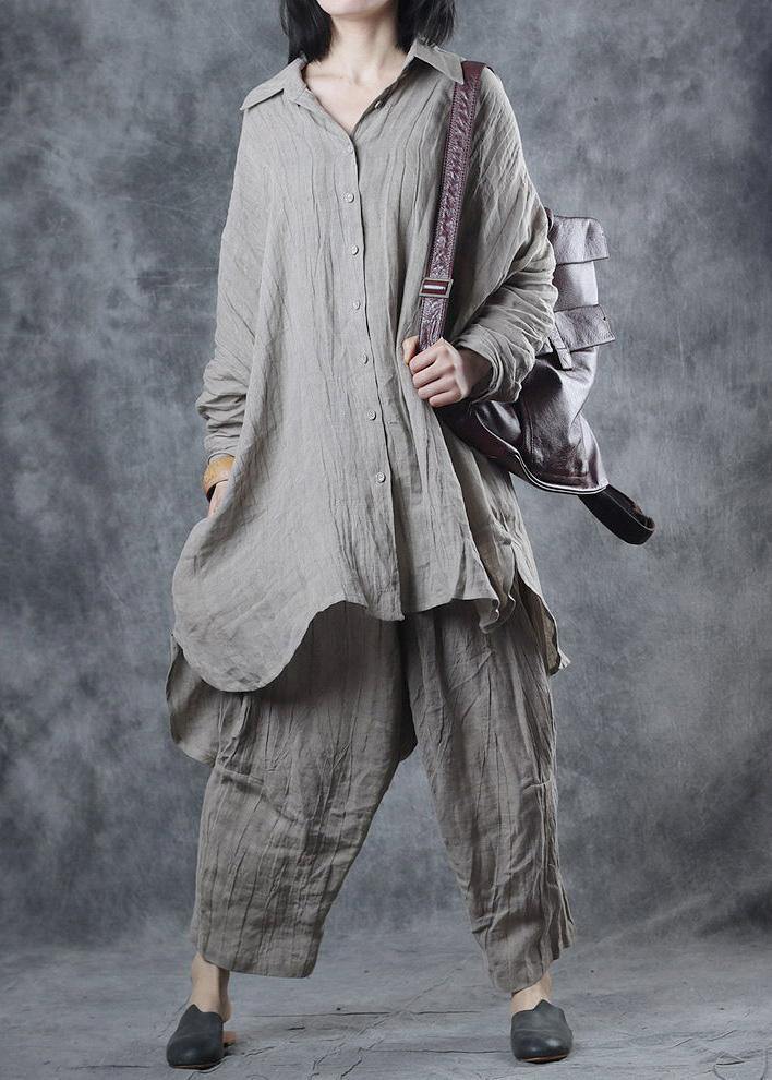 Lapel Batwing Sleeve Linen Shirts Design Nude Top