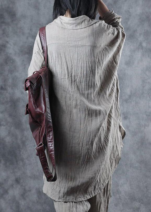 Lapel Batwing Sleeve Linen Shirts Design Nude Top