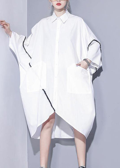 Women lapel asymmetric Tunics Tutorials white Dress