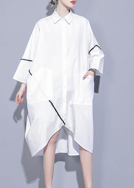 Women lapel asymmetric Tunics Tutorials white Dress