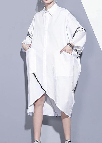 Women lapel asymmetric Tunics Tutorials white Dress